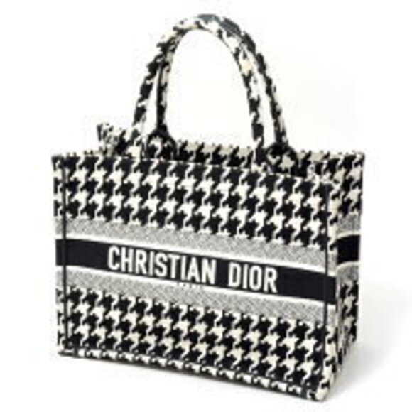Dior Handbags - Christian Dior Book Tote Canvas Houndstooth Black White